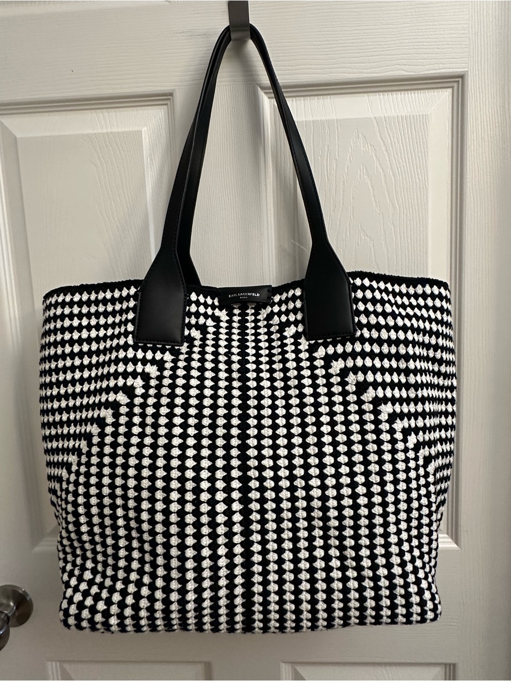 Karl Lagerfeld Black and White Woven Tote